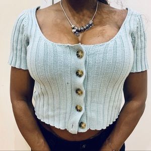 Forever 21 Mint Green button up cropped Sweater